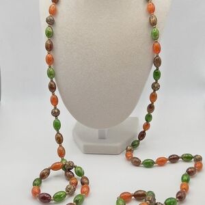 Vintage Hong Kong Multi-Color Plastic Bead Necklace - Retro Swirl Mod Style